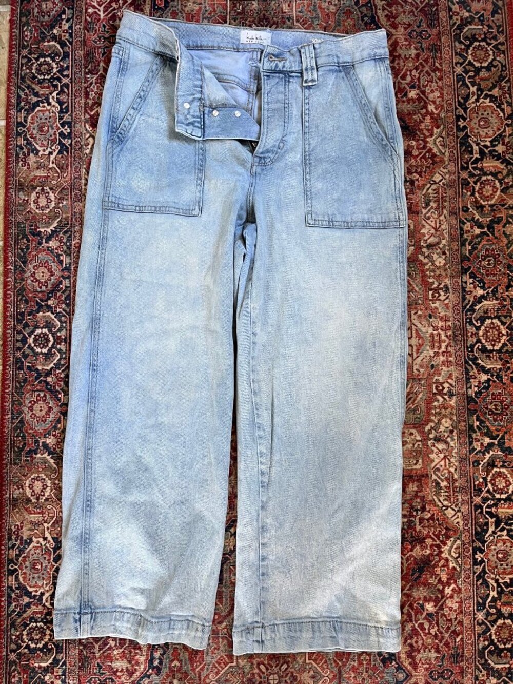 Nicole Miller NY Soho High Rise Wide Leg Utility Jeans Light Wash Size 8